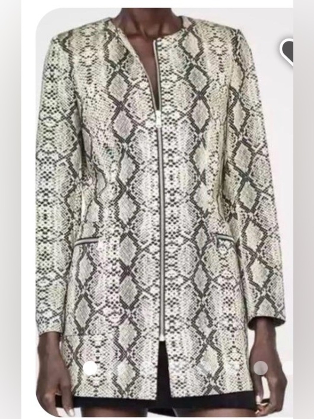 NWOT Snake Print Long Zip Front Coat in Neutral Tones